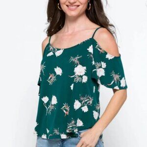 Kaileigh x StitchFix Valette Green Back Detail Cold Shoulder Knit Top size large